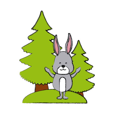 Bunny with christmas trees icon vector illustration graphic designのイラスト素材