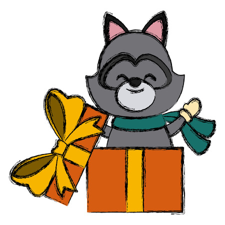 Raccoon in giftbox icon vector illustration graphic designのイラスト素材