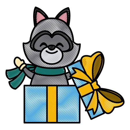 Raccoon in giftbox icon vector illustration graphic designのイラスト素材