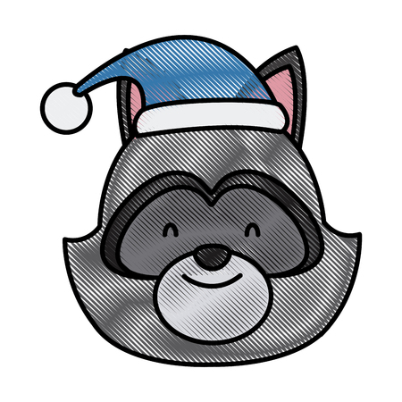 Raccoon santa hat icon vector illustration graphic designのイラスト素材