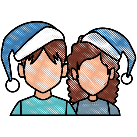 Beautiful couple with christmas hats icon.のイラスト素材