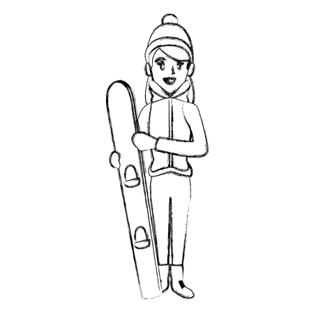 Young woman with snowboard icon vector illustration graphic designのイラスト素材