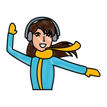 Young woman with earmuffs and scarf icon vector illustration graphic designのイラスト素材