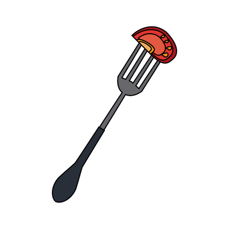 Tomato piece on fork icon illustration graphic design.のイラスト素材