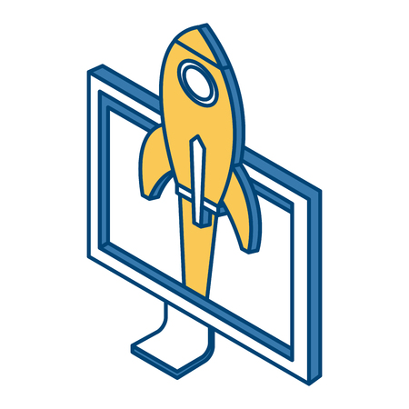 Spaceship in computer screen icon.のイラスト素材