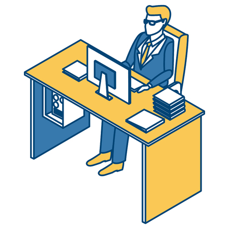 Businessman on office desk icon vector illustration graphic designのイラスト素材