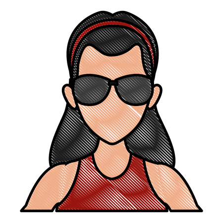 Woman face with sunglasses icon vector illustration graphic design.のイラスト素材