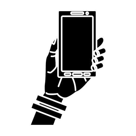 Hand holding smartphone icon illustration graphic design.のイラスト素材