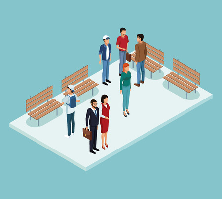 Isometric people 3d on blue background vector illustration graphicのイラスト素材