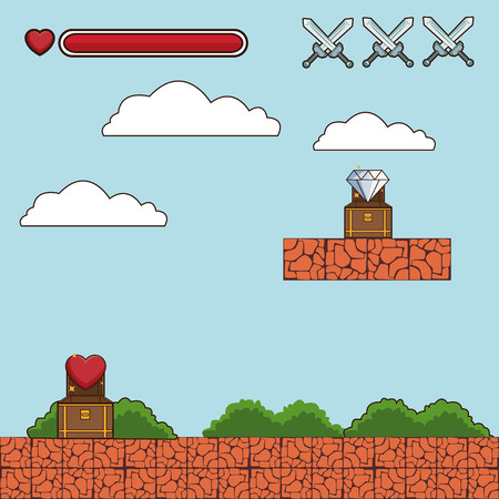 Classic videogame scenery cartoon icon vector illustration graphic designのイラスト素材