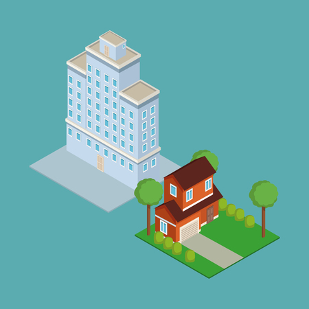Isometric house 3d on blue background vector illustration graphicのイラスト素材