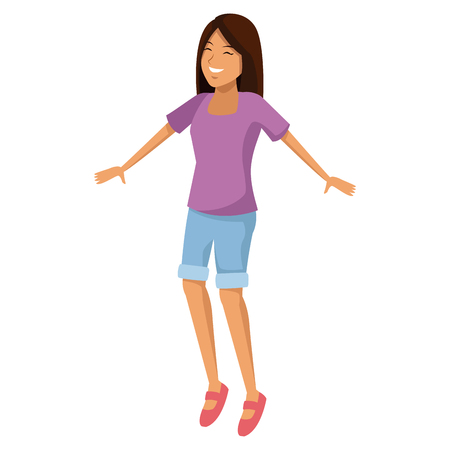 Woman happy jumping cartoon icon vector illustration graphic designのイラスト素材
