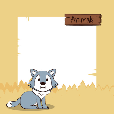 Cute wolf cartoon with frame icon vector illustration graphic designのイラスト素材