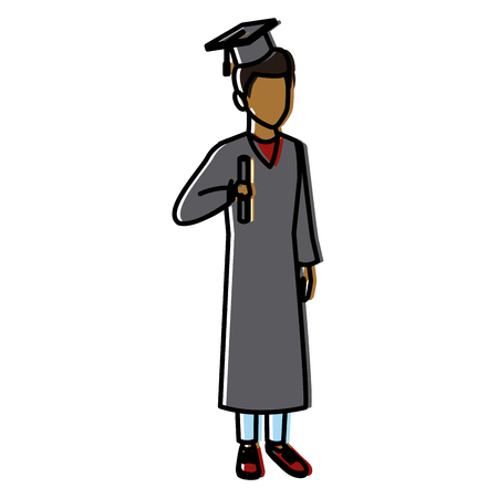 Young man student with graduation gown icon vector illustration graphic designのイラスト素材