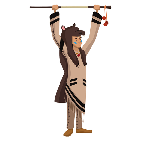 American indian with bear skin and stick icon vector illustration graphic designのイラスト素材