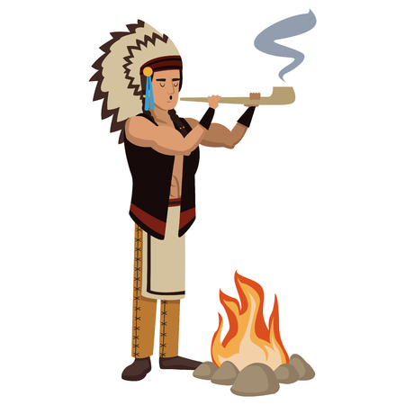 American indian smoking tobacco pipe icon vector illustration graphic designのイラスト素材