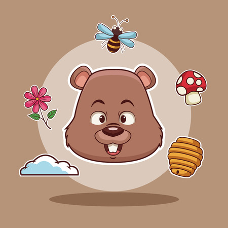 Beaver head cartoon icon vector illustration graphic designのイラスト素材