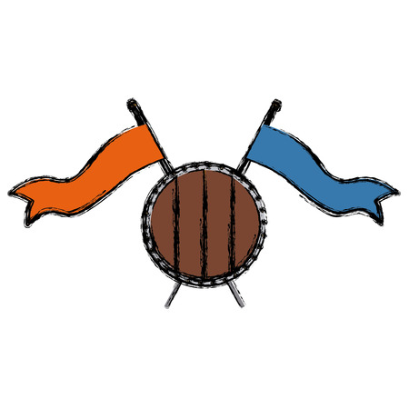 Wooden round shield with pennants icon vector illustration graphic designのイラスト素材