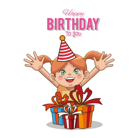 Kid happy birthday card cartoon icon vector illustration graphic designのイラスト素材