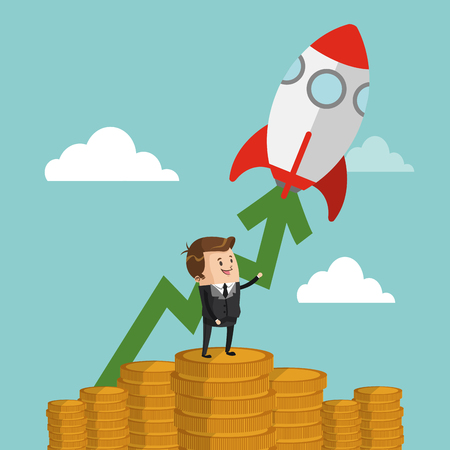 Businessman with start up making money cartoon icon vector illustration graphic designのイラスト素材