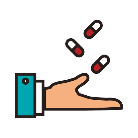 Hand with pills line icon vector illustration graphicのイラスト素材