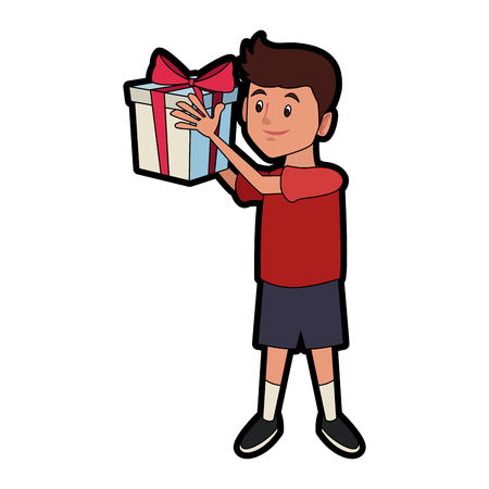 Boy with giftbox and christmas hat icon vector illustration graphic designのイラスト素材