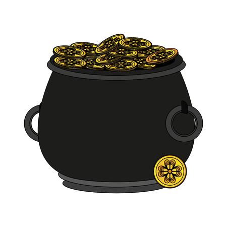 Black pot with shamrock coins icon, vector illustration, graphic designのイラスト素材