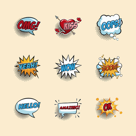 Pop art expressions colorful vector illustration graphic design speech bubbleのイラスト素材