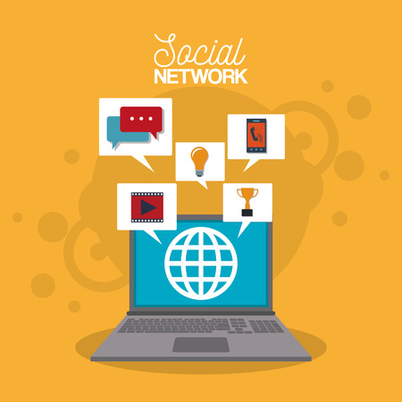 Laptop with social media bubbles vector illustration graphic designのイラスト素材