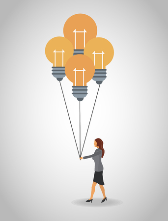 Business woman with bulb balloons vector illustration graphic design.のイラスト素材