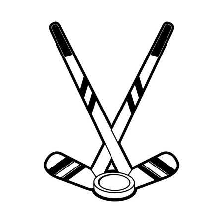 hockey sticks with puck  winter sports related icon image vector illustration design  black and whiteのイラスト素材