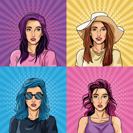 Colletion of pop art womens vector illustration graphic designのイラスト素材