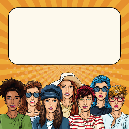 Fashion womens pop art cartoon vector illustration graphic designのイラスト素材