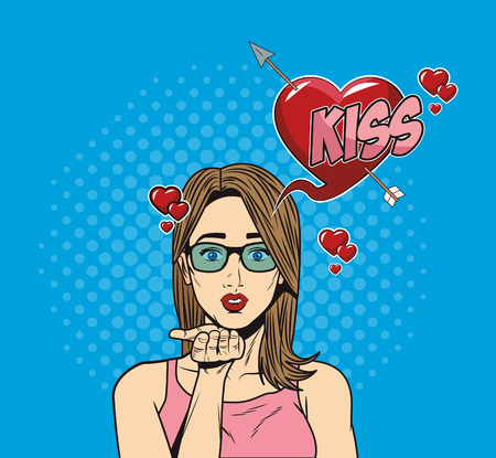 Woman giving a kiss pop art vector illustration graphic designのイラスト素材