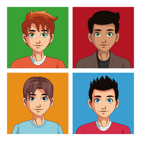 Young men cartoon on colorful squares vector illustration graphic designのイラスト素材