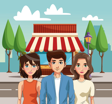 Young people cartoon vector illustration graphic designのイラスト素材