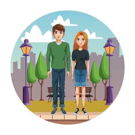 Young couple cartoon in the city vector illustration graphic designのイラスト素材