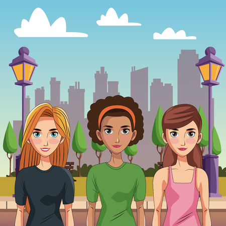Young beautiful women in the city vector illustration graphic designのイラスト素材