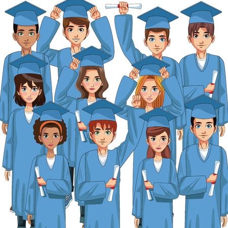 Young students in graduation cartoons vector illustration graphic designのイラスト素材