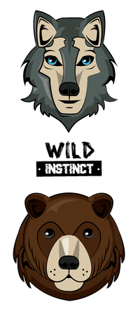 Wild wolf and bear print for t shirt vector illustration clothing designのイラスト素材