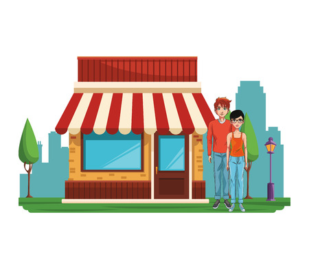 Couple in town cartoon vector illustration graphic designのイラスト素材