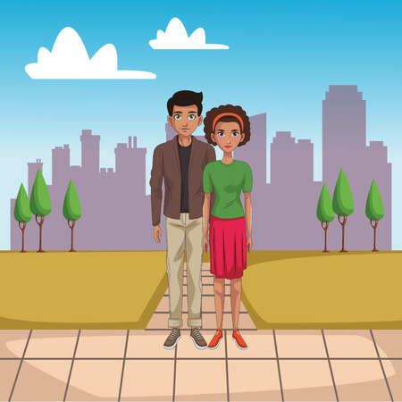 Young couple cartoon in the city vector illustration graphic designのイラスト素材