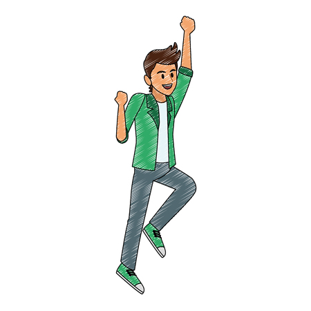 Happy man jumping cartoon vector illustration graphic designのイラスト素材