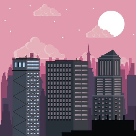 Buildings cityscape at night vector illustration graphic designのイラスト素材