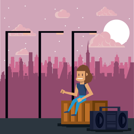 Pixelated city videogame fight scenery vector illustration graphic designのイラスト素材