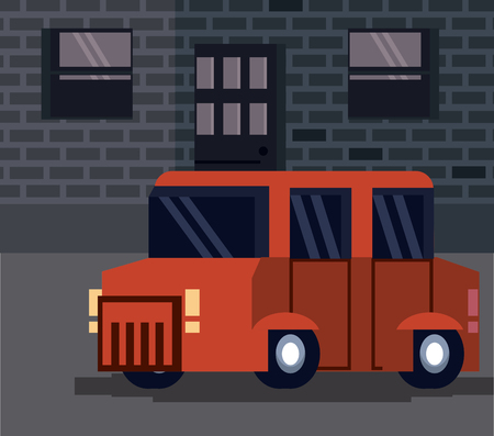 Pixelated truck on city at night vector illustration graphic designのイラスト素材
