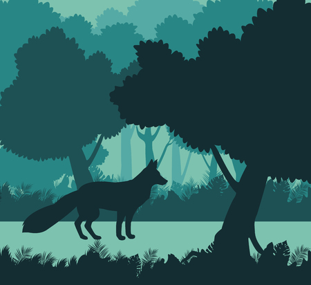 Fox in the jungle blue silhouette vector illustration graphic designのイラスト素材