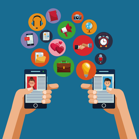 Smartphones and social media vector illustration graphic designのイラスト素材