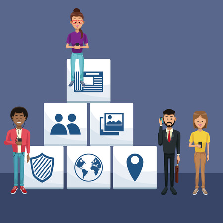 Young people and social media vector illustration graphic designのイラスト素材