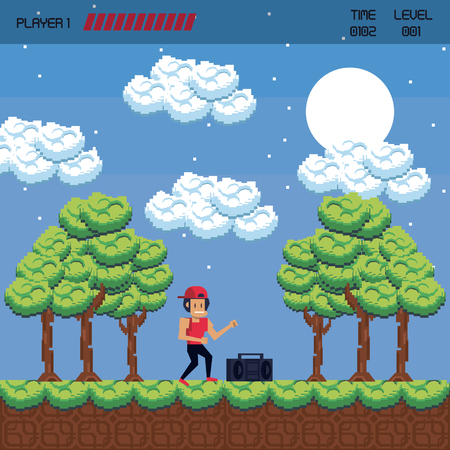 Pixelated videogame scenery vector illustration graphic designのイラスト素材